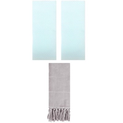 REGALWOVEN 3 Packs Cotton Soft Absorbent Tassels and Waffle Hand Towel