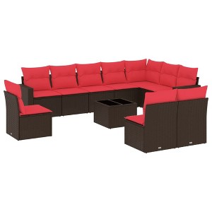 vidaXL 11 Piece Patio Sofa Set with Cushions Brown Poly Rattan - 1 of 4