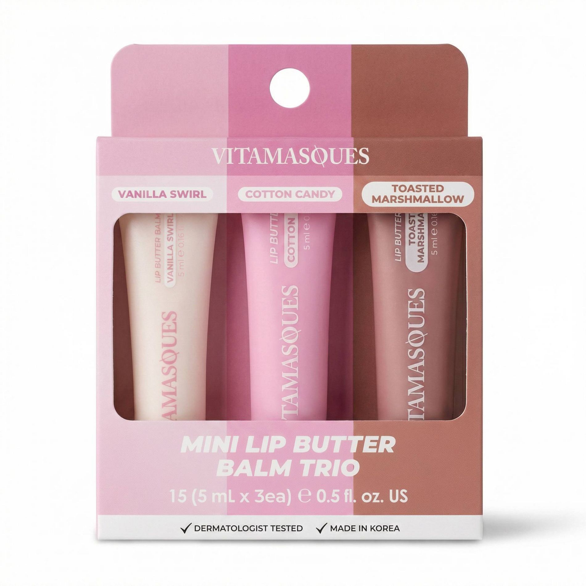Vitamasques Lip Butter Balm Mini Trio - Vanilla Swirl + Cotton Candy + Toasted Marshmallow - 0.5 fl oz