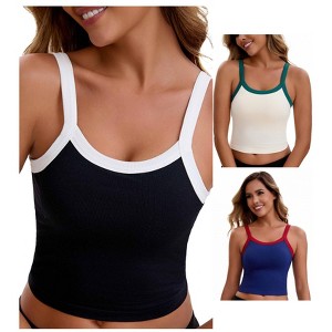 INSPIRE CHIC Women's 3 Packs Spaghetti Strap Camisole Sleeveless Contrast Color Cropped Tank Top - 1 of 4