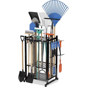 Garden Tool Organizer - Heavy Duty Rolling Garden Tool Rack - Steel Organizer Wheels & Hooks for Garage/Shed/Outdoor - 1 of 4