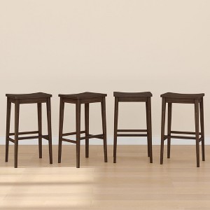 Plank+Beam 30" Bar Stool, Wood Modern Kitchen Stool, Saddle Seat Backless Bar Height Chair with Metal Footrest - 1 of 4