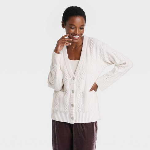 Womens Business Casual, Solid Color Textured Knit Sweater Cardigan