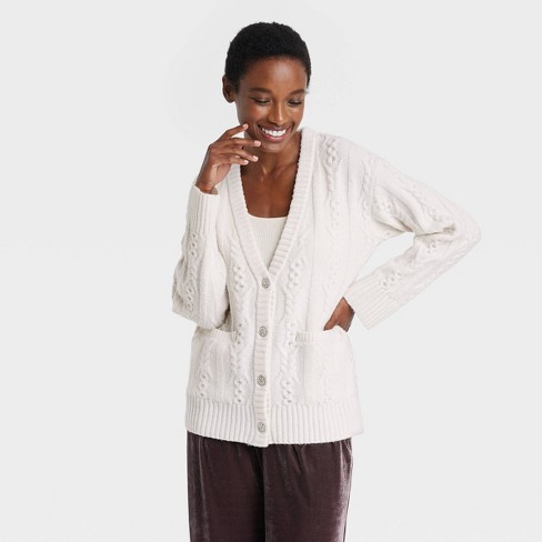 White cable hotsell knit cardigan sweater