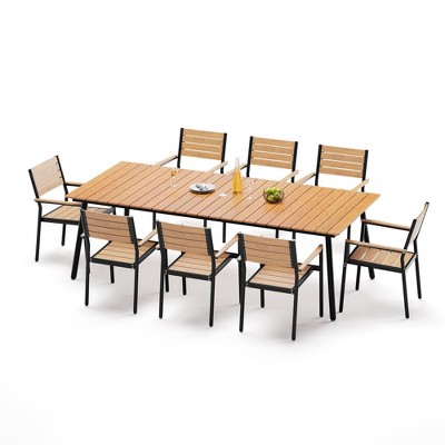 Crestlive Products Outdoor Dining Set Patio Dining Table Wooden-Like Top and Aluminum Frame Umbrella Hole