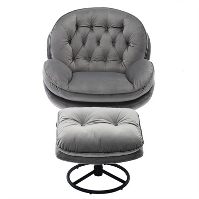 attop Velvet Accent Chair & Ottoman Set, Lounge Chair, Armless Modern Style for Living Room