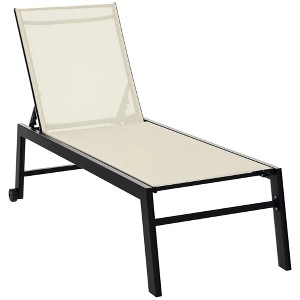 Resenkos Outdoor Chaise Lounge With Wheels, Five Position Recliner For Sunbathing, Suntanning, Steel Frame, Breathable Fabric, - 1 of 4