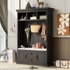 NicBex Hall Tree with Bench Entryway Hall Tree with 3 Hooks, 3 Open Shelves, 2 Drawer and 2 Storage Cabinets Anti-Dumping Hall Tree, Black - 2 of 4
