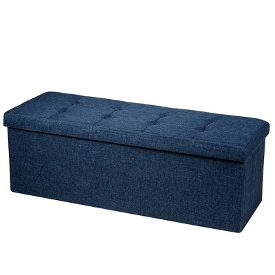 Costway Fabric Folding Storage Ottoman Storage Chest W/Divider Bed End Bench Light Grey\Drak Grey\Navy