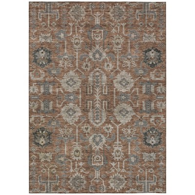 Brown Gray And Charcoal Oriental Washable Indoor Outdoor Area Rug