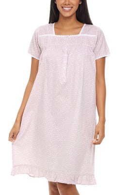 Adr Women's Cotton Victorian Nightgown, Maria Sleeveless Lace Trimmed  Button Up Short Night Dress White Floral On Mauve Large : Target