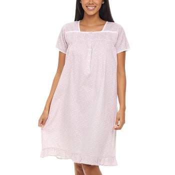 Women's Cotton Victorian Nightgown, Sophia Short Sleeve Lace Trimmed Button Up Short Sleeve Vintage Night Dress Gown