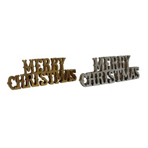 Transpac Merry Christmas Set of 2 Freestanding Tabletop Signs Multicolor Indoor Holiday Decor Easy Care Gift - 1 of 1