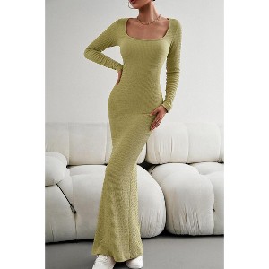 Coolmee Women's Fall Long Sleeve Square Neck Bodycon Maxi Dresses Sexy Ribbed Knit Long Sweater Lounge Dress - 1 of 4
