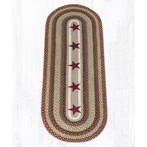 Earth Rugs Burgundy Stars Oval Patch Rug, 2'x6', Braided Jute Runner with Primitive Star Design - 1 of 3