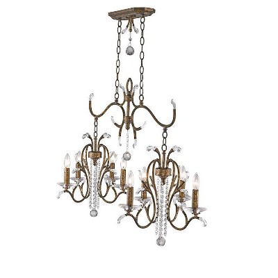 Elegant Venetian Golden Bronze 8-Light Linear Chandelier with Crystal Accents