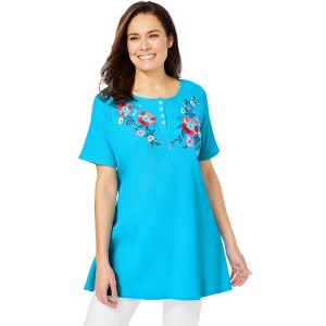 Woman Within Plus Size Embroidered Thermal Tunic - 1 of 4