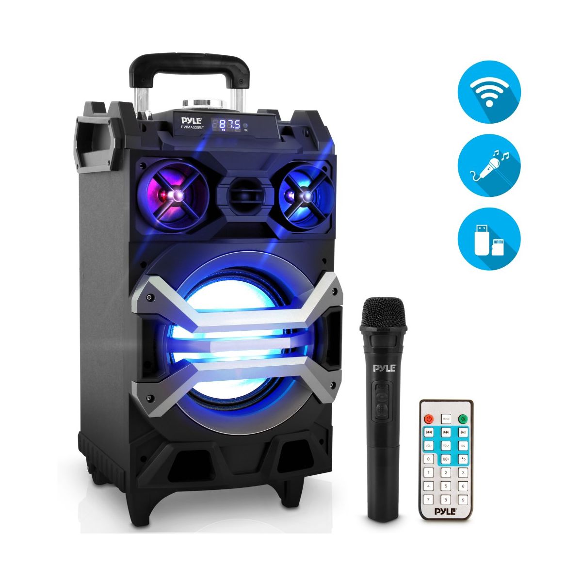 Pyle Portable Bluetooth Karaoke Speaker System with DJ Lights PWMA325BT