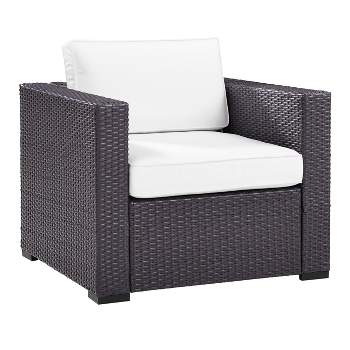 Biscayne Armchair with White Cushions - Brown/White - Crosley