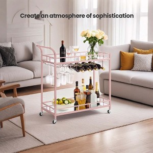 Bar Cart , Home Bar Serving Cart, Wine Cart With 2 Mirrored Shelves, Wine Holders, Glass Holders, For Kitchen, Dining Room - 1 of 4