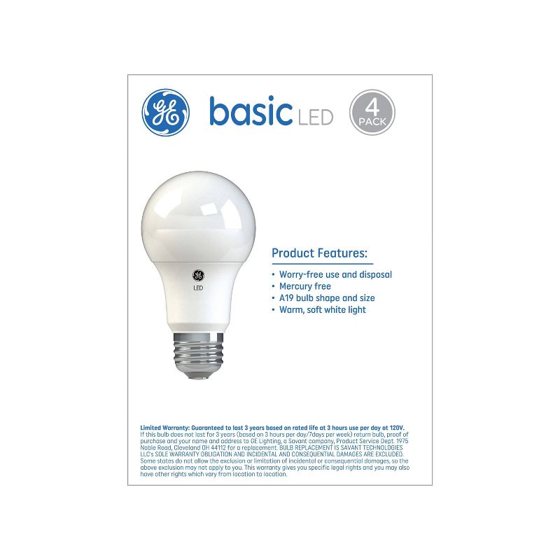 GE 4pk 5.2W 40W Equivalent Basic LED Light Bulbs Soft White, 3 of 7