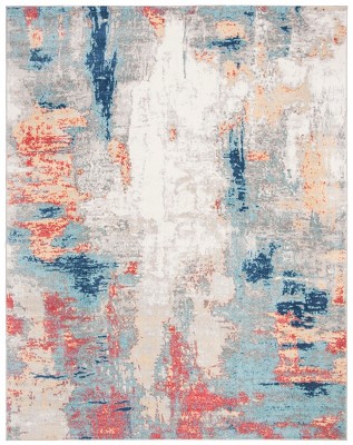 Jasper 8' x 10' Grey and Red Abstract Synthetic Rug