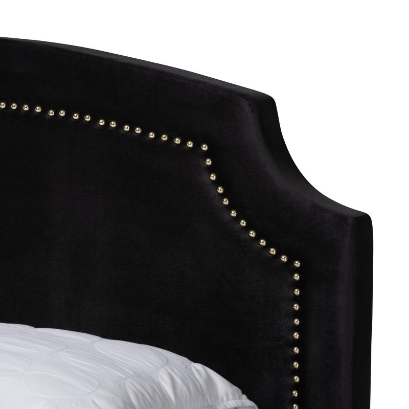 Baxton Studio Oxley Traditional Glam and Luxe Black Velvet and Gold Metal Queen Size Panel Bed, 5 of 8