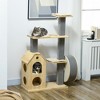 PawHut 53" Modern Cat Tree with Scratching Posts, Small Cat Tree with Double-Layer House, Small Cat Tower for Indoor Cat Furniture, Wooden Cat Tree - 2 of 4