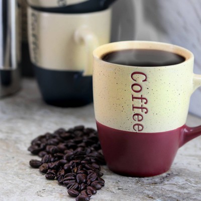 Beige Ceramic Rustic 12oz Mug Set with Stand