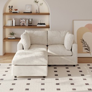 Sectional Couches for Living Room, 67 Inch Loveseat Sofa with Ottoman, Modern Chenille Fabric & Double Layer Cushions, Modular Couch for Apartment - 1 of 2