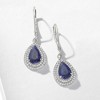 Ross-Simons 4.70 ct. t.w. Sapphire and .41 ct. t.w. Diamond Pear-Shaped Drop Earrings in 14kt White Gold - 3 of 4