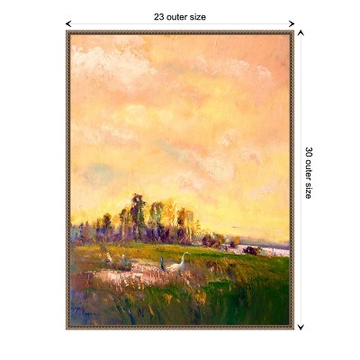 Abstract Marshland Scenic Landscape Canvas Wall Art with Bronze Frame