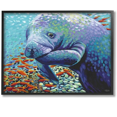 Stupell Industries Underwater Manatee Impressionist Framed Giclee Art