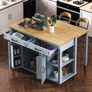 JUJABU 47 in. Kitchen Island with Extendable Dining Table, Internal Storage Rack - 1 of 4