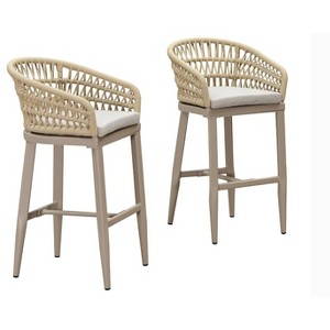 PURPLE LEAF Outdoor Rattan Bar Stools Set of 2 Modern Boho Aluminum Patio Bar Height Chair with Cushion for Garden Outdoor and Indoor - 1 of 4
