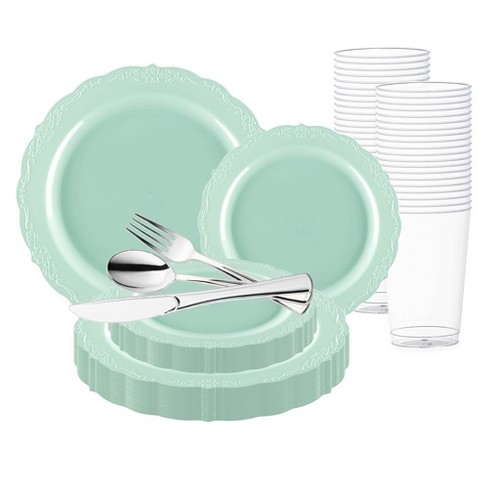 Smarty Had A Party Turquoise Vintage Round Disposable Plastic Wedding Value Set (120 Settings) - image 1 of 1