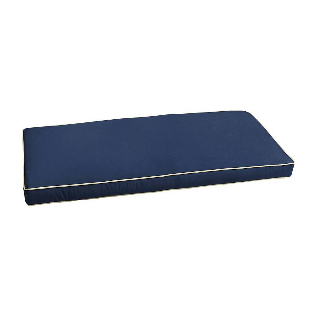 Sunbrella Outdoor Bench Cushion Navy/Ivory: Weather-Resistant with Zipper Closure & Polyester Fill