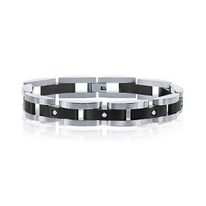 Metallo Stainless Steel Black with 5 CZ's Link Bracelet - Black - 8.5 Inch - 1 of 4