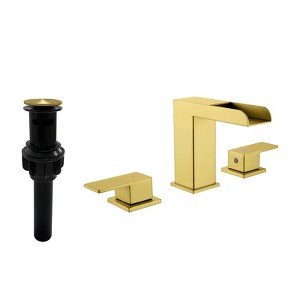 Cobbe Bathroom Widespread Faucet 3-Hole Bathroom Sink Faucet Double Handle with Pop-Up Drain and Supply Hoses Brushed Gold - 1 of 4