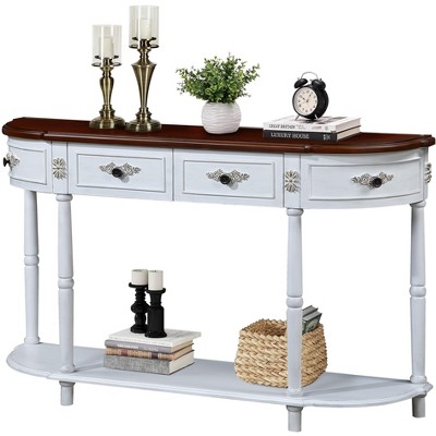 NicBex 52" Retro Console Table with 2 Drawers and Open Shelf,Wood Entryway Table with Half Moon Shape,Curved Table for Living Room,Entryway