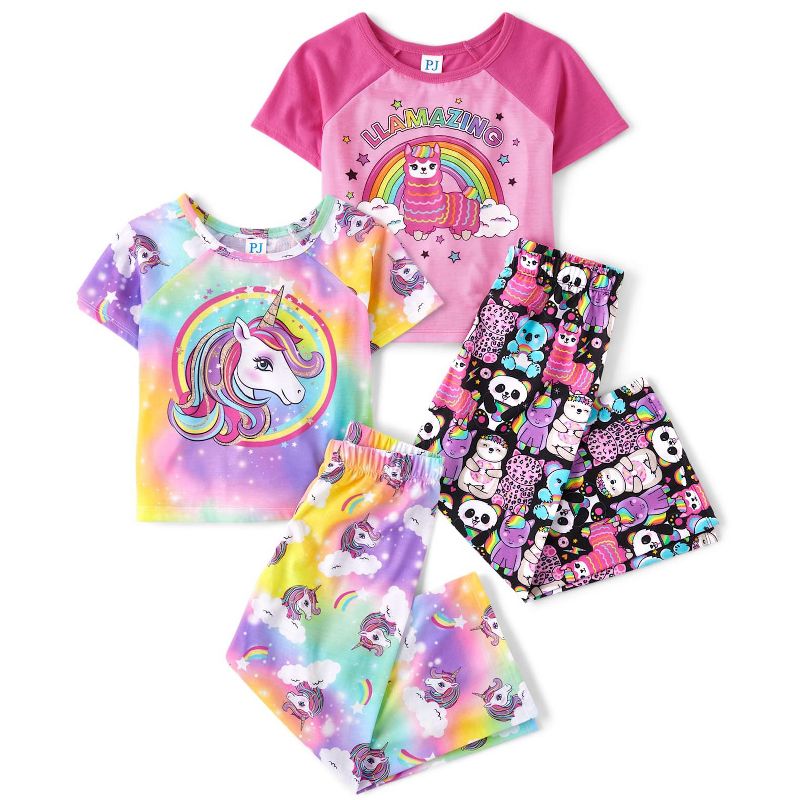 The Children's Place Girls Short Raglan Sleeve Llama Unicorn Pajamas 2-Pack Black S (5/6)