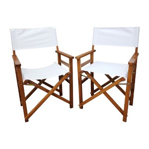 Sevobal Outdoor Portable Chairs 2 Piece Wooden Director Chair Set with Canvas Seat for Outdoor Patio Garden Balcony, White, 23"*20"*36" - 1 of 4
