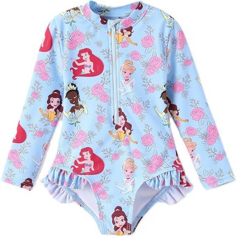 Disney Princess Kids Summer Flower One Piece Rash Guards Disney Princess Blue 5-6