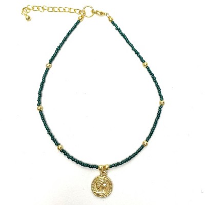 Slickblue 12" Glass Bead and Brass Necklace with 2" Extender - 3 Color Options