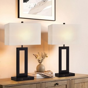 LamQee Touch Control Table Lamps Set of 2 Bedside Lamp with 2 USB Charging Ports 3-Way Dimmable Modern Nightstand Lamp - 1 of 4