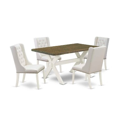HomeStock 5-Piece Distressed Jacobean Finish Solid Wood Top Dining table with 4 Chairs