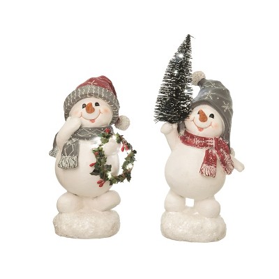 Transpac Light Up Snowman Figurines Set of 2 Decorative Christmas Tabletop and Mantel Prelit Indoor Gifts