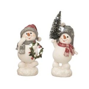 Transpac Light Up Snowman Figurines Set of 2 Decorative Christmas Tabletop and Mantel Prelit Indoor Gifts - 1 of 1