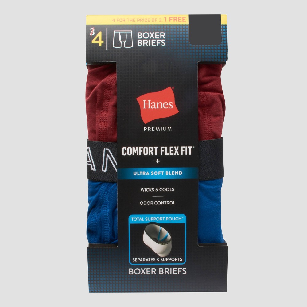 pack of 2 count 3 piece) Hanes Premium Men's 3+1 Bonus Pack Boxer Briefs - Colors May Vary XL, MultiColored