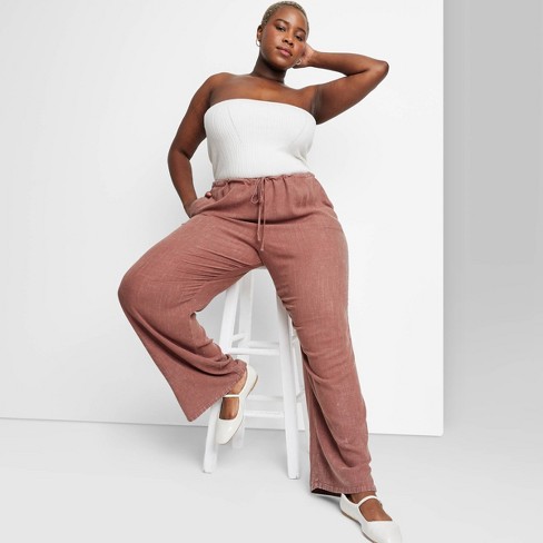 Women's Mid-rise Wide Leg Relaxed Linen Pants - Wild Fable™ Brown
